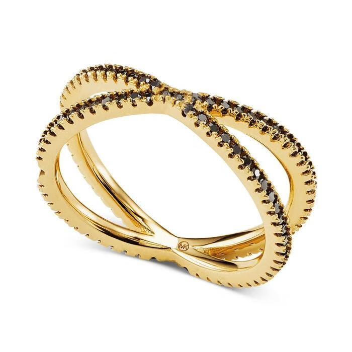 michael kors 女士定制kors银质密镶交叉设计嵌套戒指 onyx 8【图片