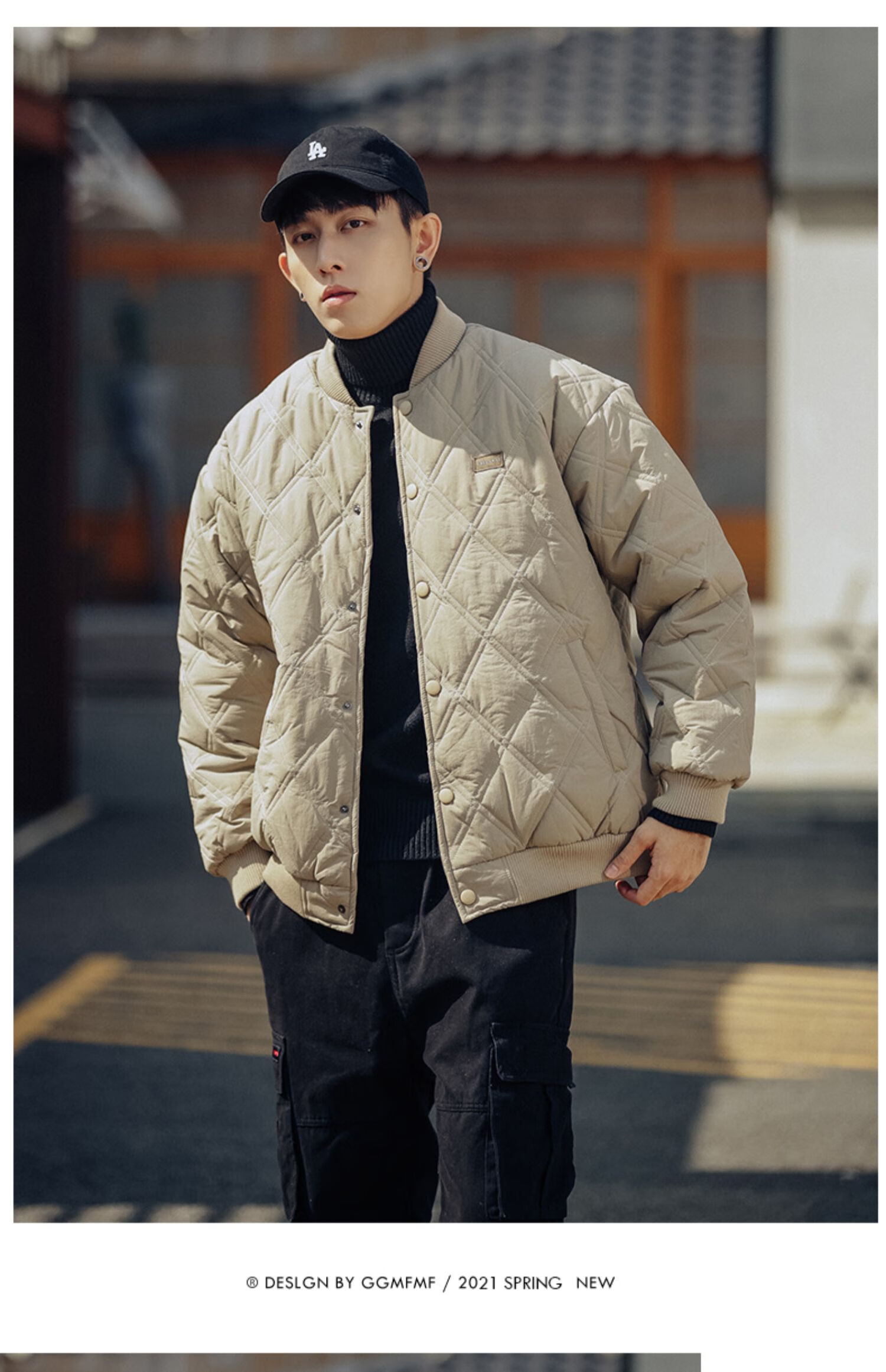 冬季棉衣外套男2021新款菱格棉服男装复古休闲棒球服加绒加厚男士保暖