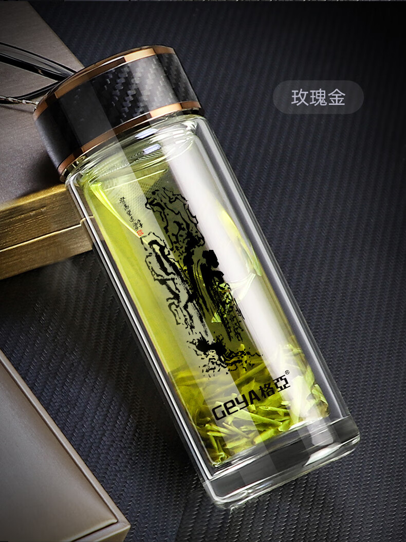 德国格亚geya泡茶玻璃杯双层男山水画水晶玻璃杯子养生杯透明喝茶杯送