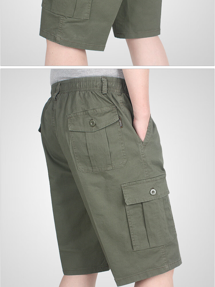 nob精品弹力棉六分裤夏季休闲短裤中老年松紧腰薄款短裤爸爸装多口袋