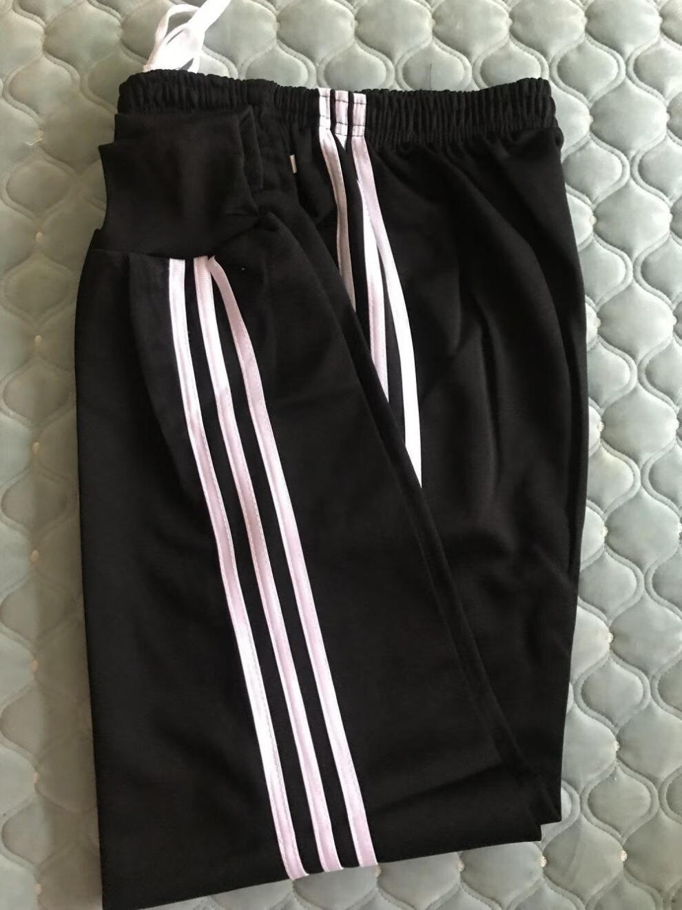 道杠两条边运动休闲直通运动长裤男初中校服裤子 黑色双白杠螺纹收口