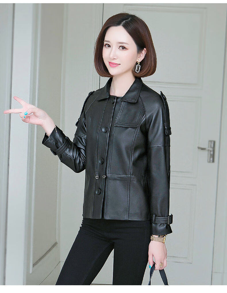品牌女装真皮皮衣女2020新款海宁绵羊皮夹克修身抽绳真皮机车款女装
