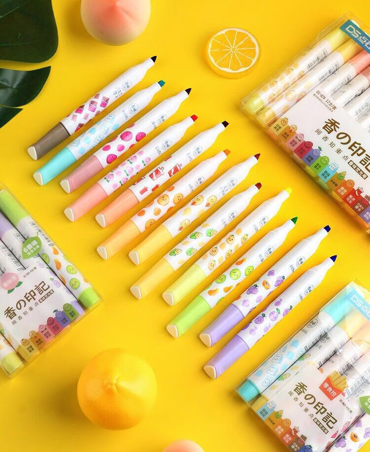 829香味复古荧光笔香的印记闻香识字零食果味重点12色手账笔 红色