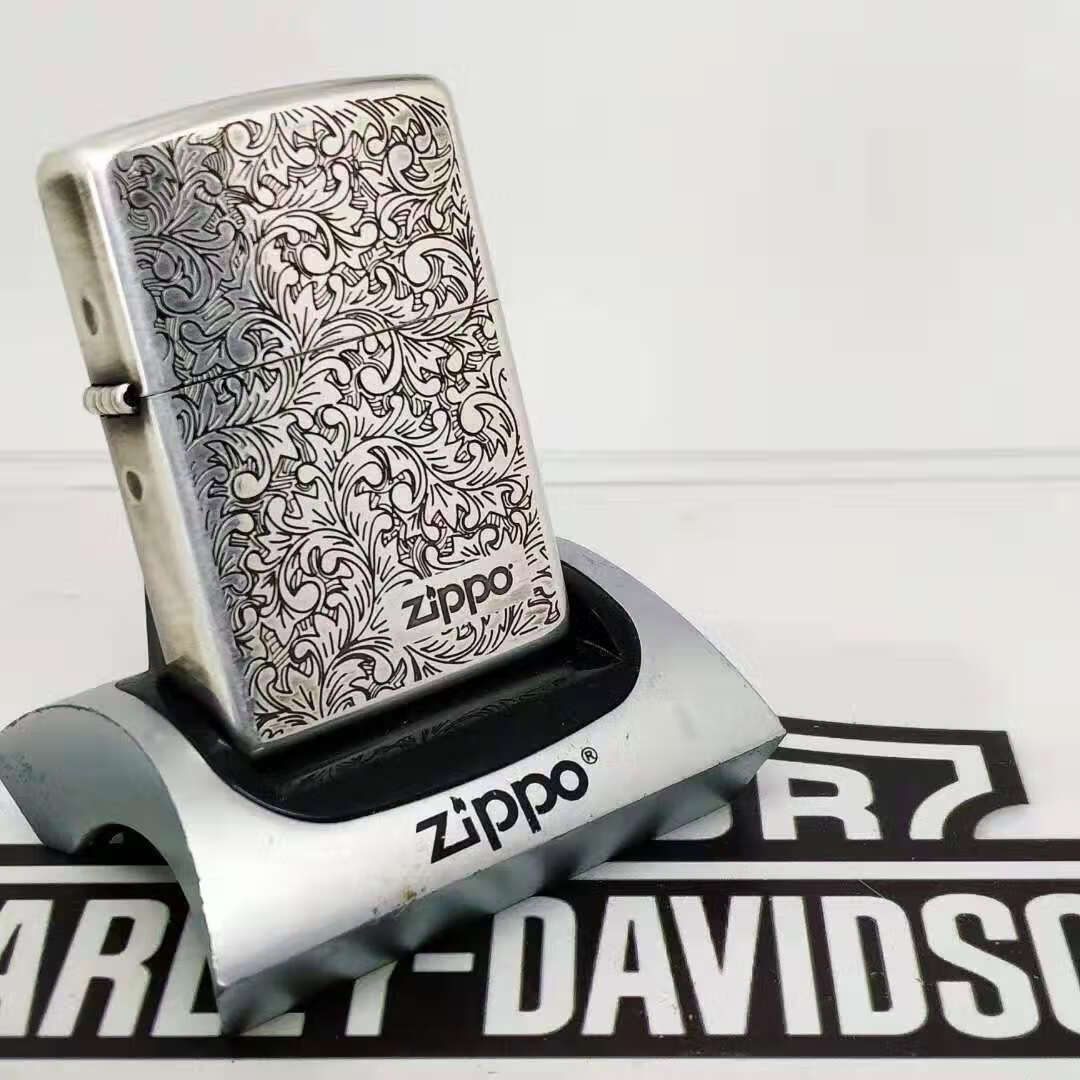 zippo打火机之宝唐草古银原装拉丝纹复送男票礼品 盔甲双面唐草_礼盒