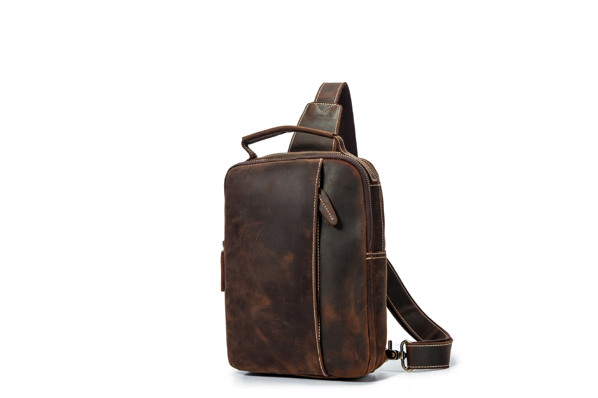 andseeyou品牌新款复古疯马皮胸包男包真皮胸包休闲头层牛皮斜挎包