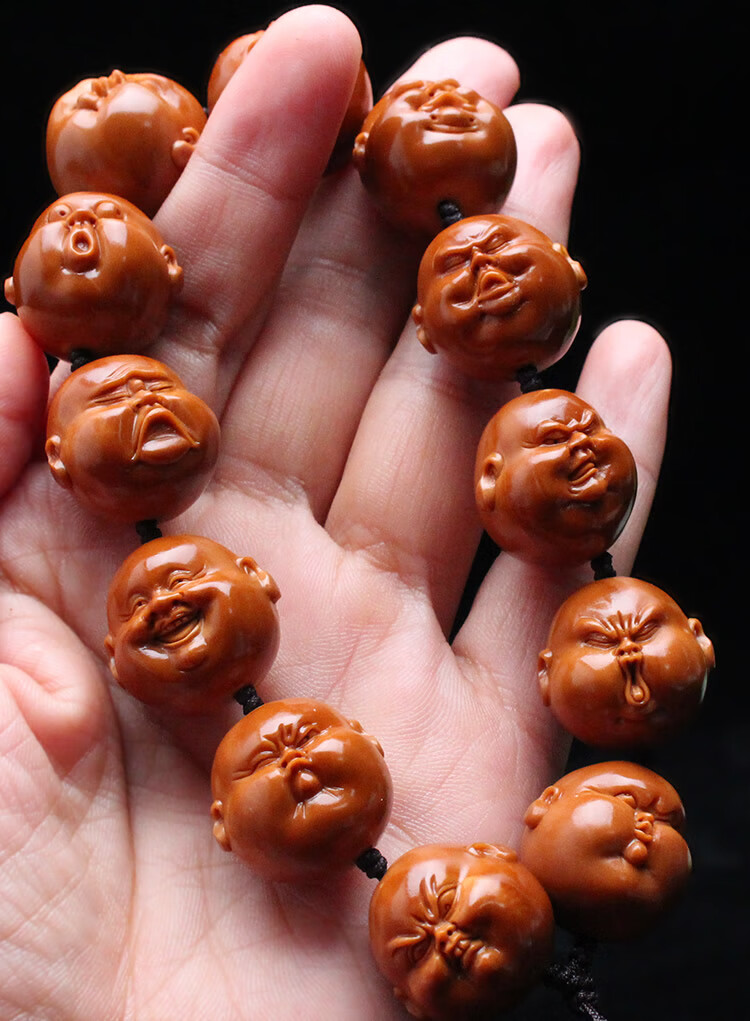 艾美福 正圆童趣橄榄核手串苏工纯手工雕刻水晶核胖子人生百态文玩