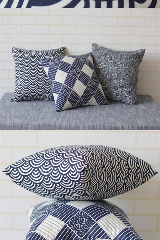 日式和风波纹抱枕套棉麻布艺靠腰沙发汽车靠垫不含芯格子水纹素雅信号