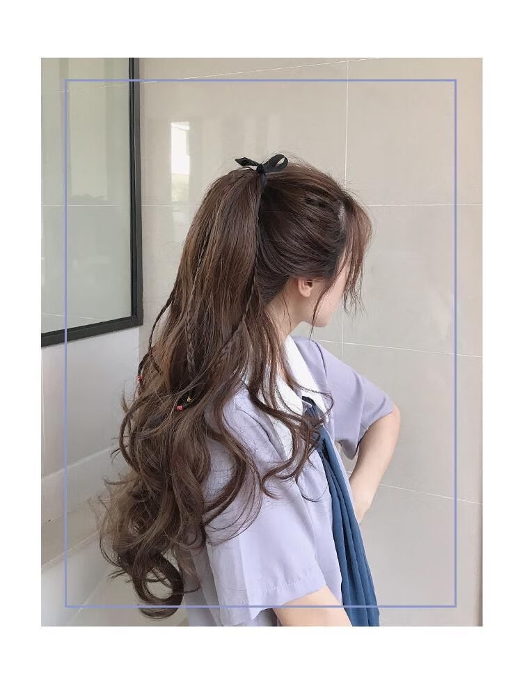 唐妮绑带式长发假马尾假发女气质扎发长卷发自然麻花辫子逼真无痕深