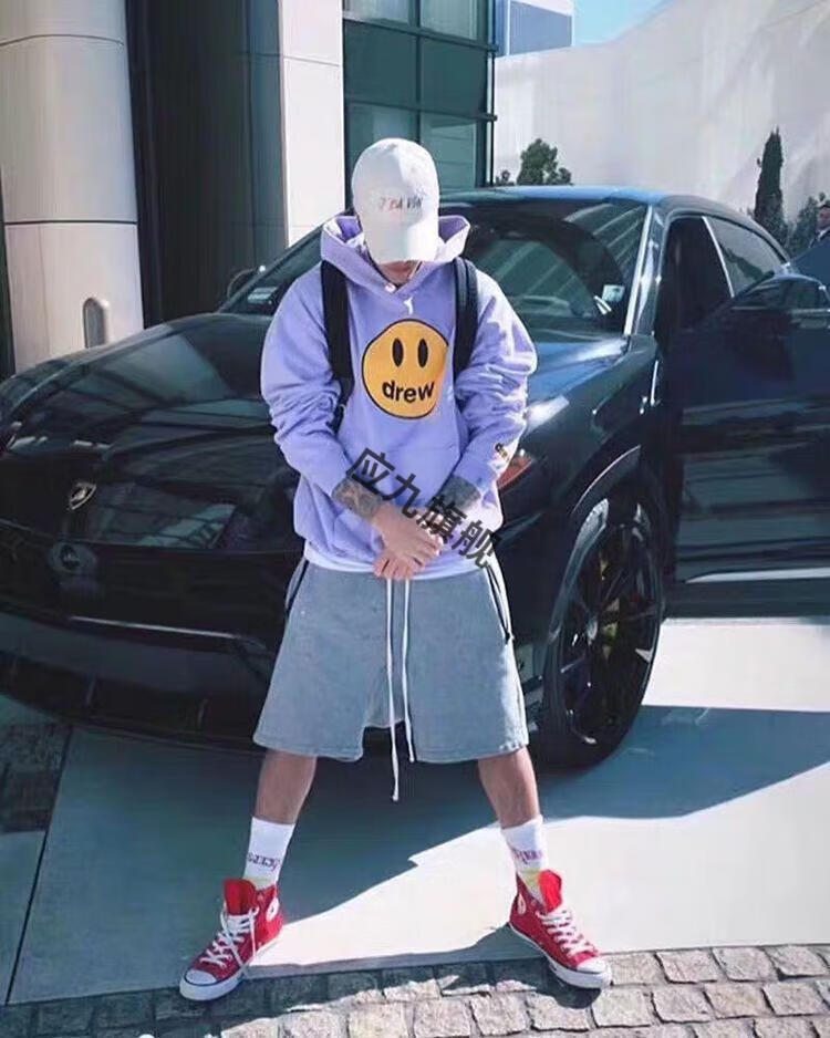 应九drewhouse笑脸卫衣男潮drew贾斯汀比伯同款街头情侣装连帽衫 黑色