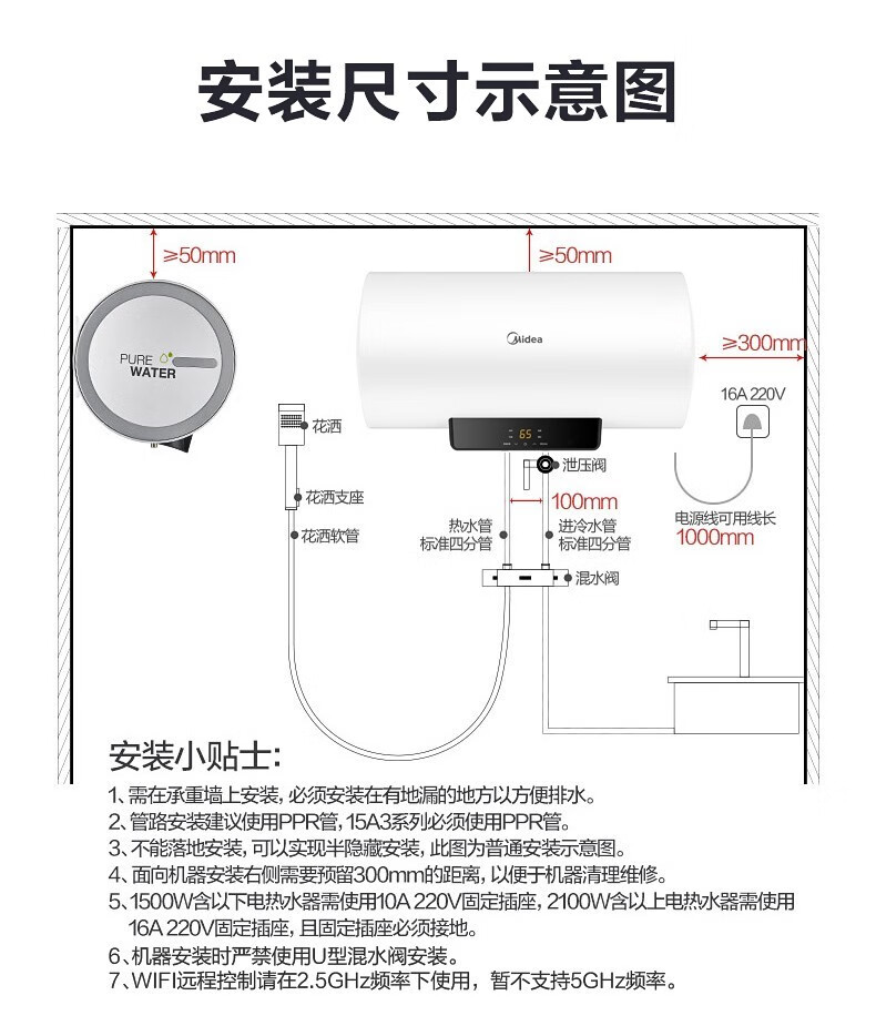 热水器尺寸长宽图片