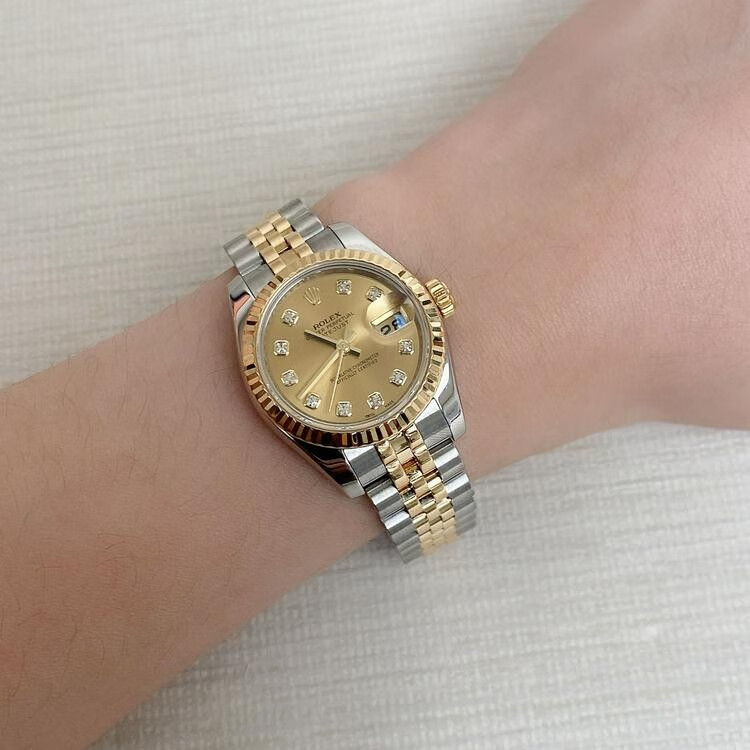【二手95新】179173劳力士女装日志型系列18k黄金精钢原镶时标钻自动