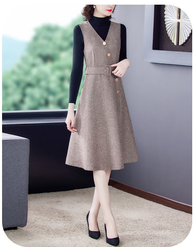 暮柒 毛呢两件套套装女秋冬季女装打底裙子女士长裙小个子女装2020