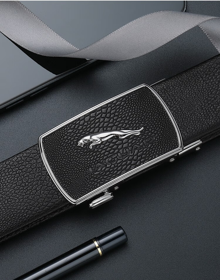 jaguar捷豹 男士皮带男真皮无缝带奢侈品蜥蜴纹腰带高端裤带自动扣