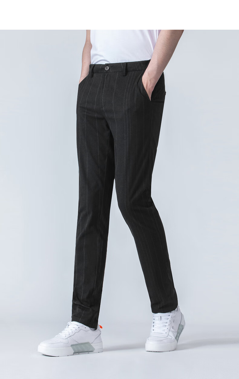 利郎休闲裤男2021秋季新款时尚中腰小脚条纹休闲裤子 黑白间色(q0qxk