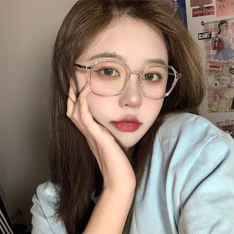 兰迪惟依眼镜女辐射韩版学生素颜ins框架可配有度数柠檬透明黄高清无