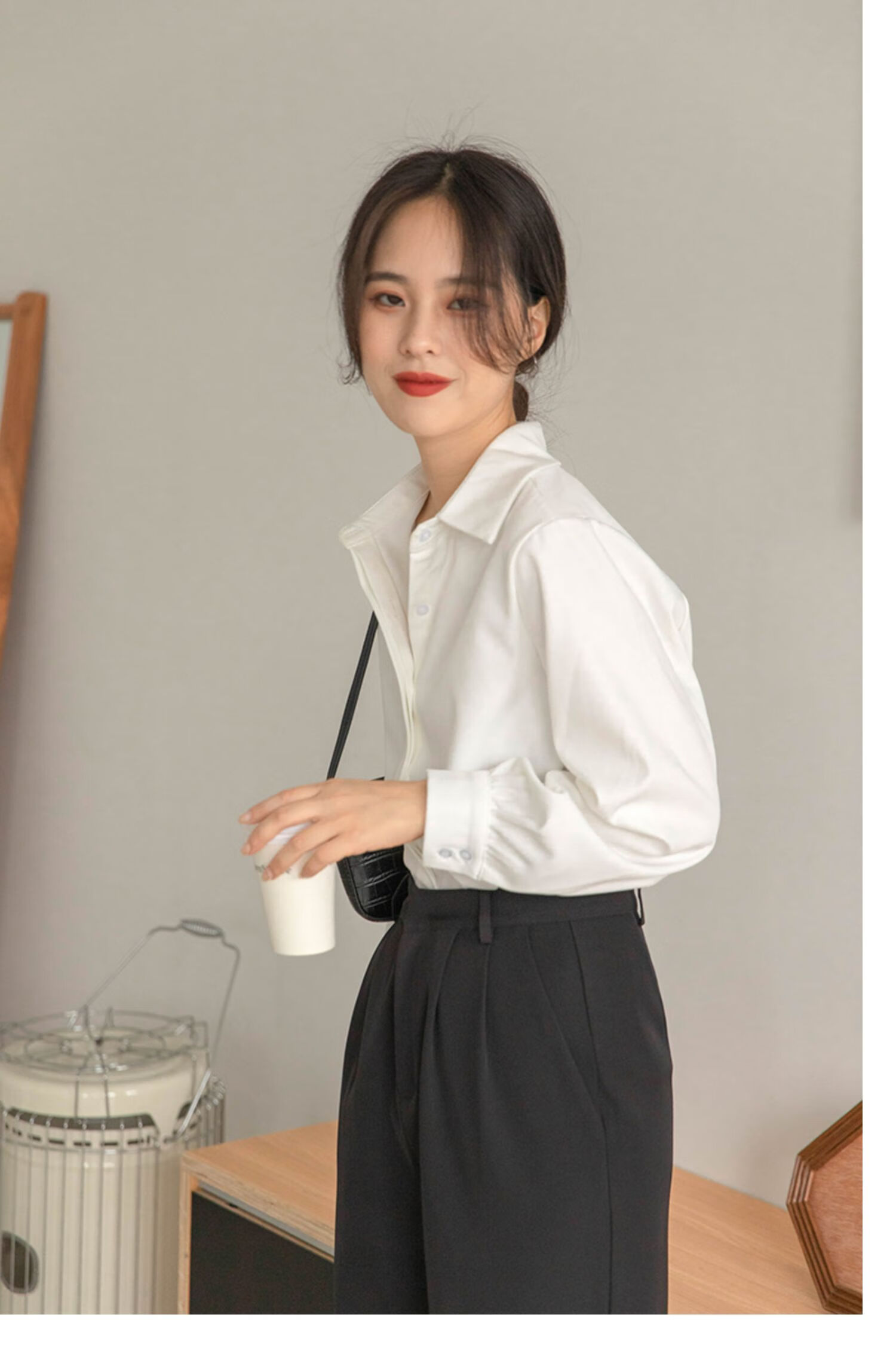 neboion职业正装长袖雪纺白衬衫女设计感小众气质通勤早春新款衬衣ol