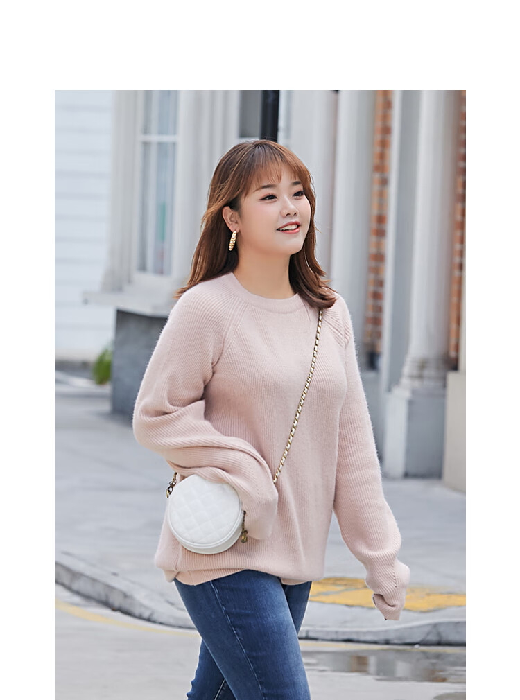 纤莉秀2020冬季新款大码女装纯色圆领上衣微胖mm休闲百搭针织毛衣3302