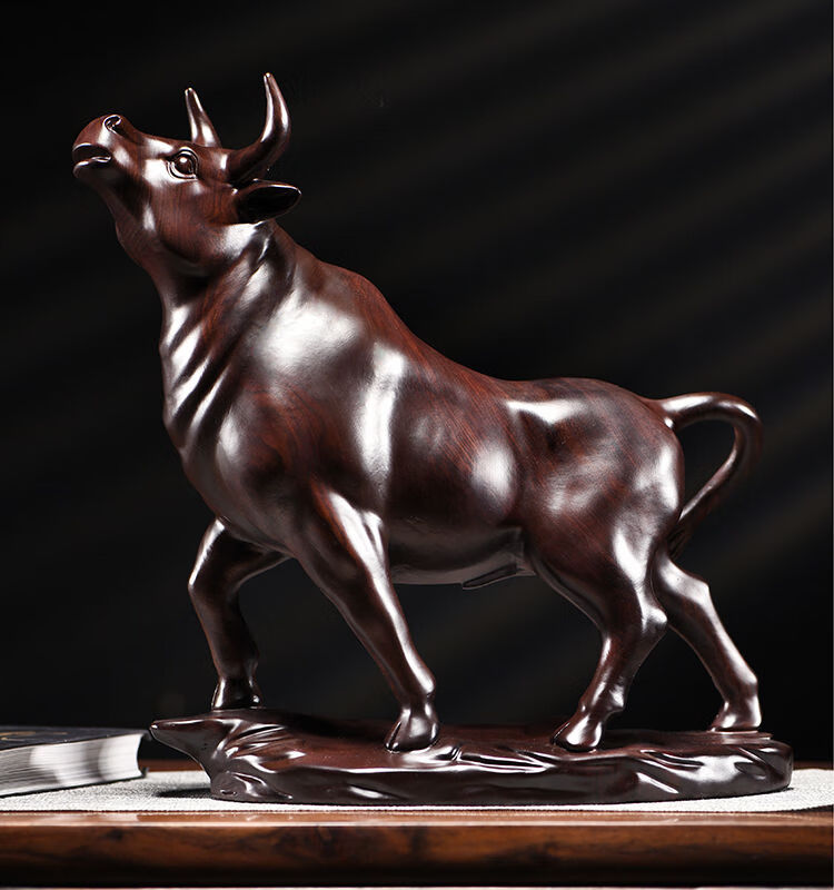 木雕牛摆件动物十二生肖牛实木牛气冲天家居客厅装饰工艺礼品腾芽卓