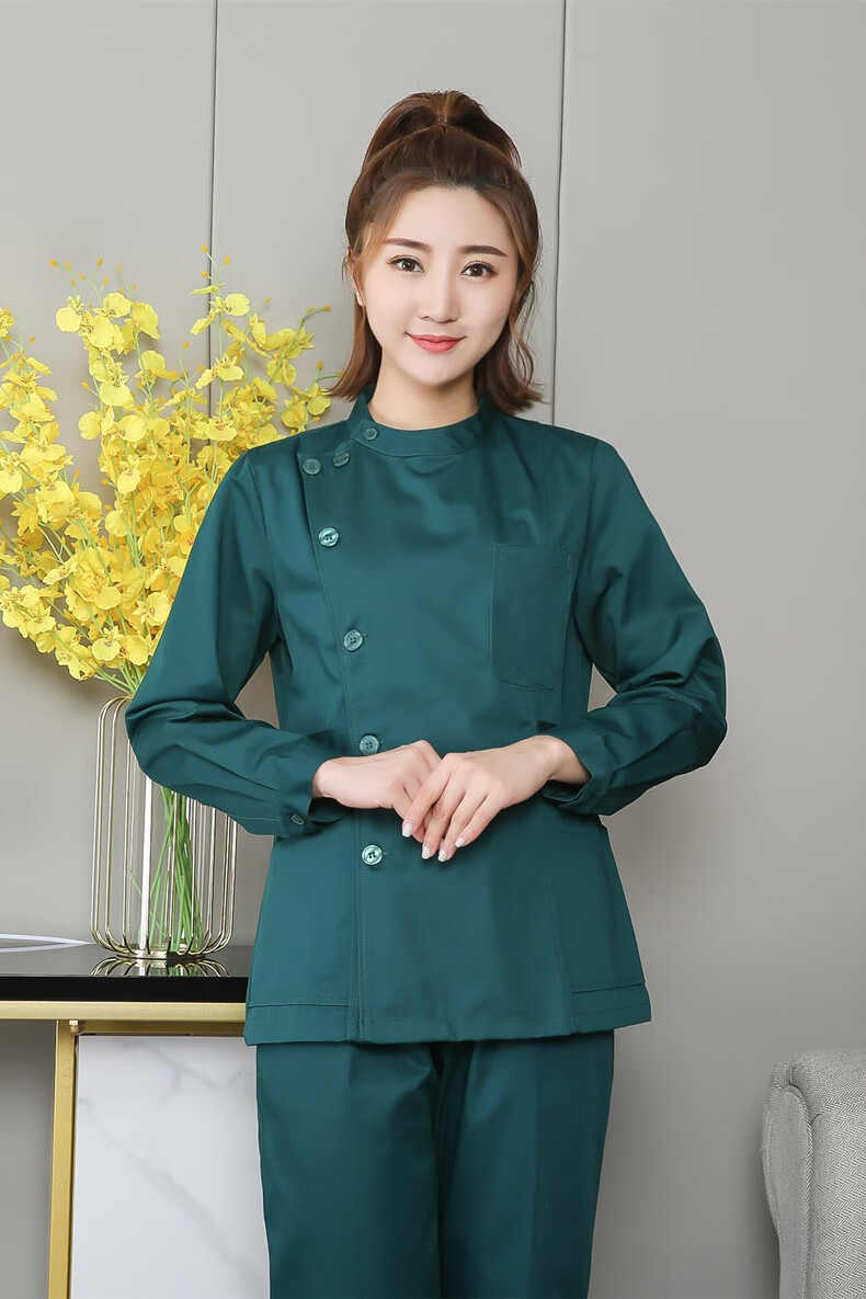 医生护理护工工作服急诊服墨绿色护士服女长袖分体套装秋冬牙科男定制