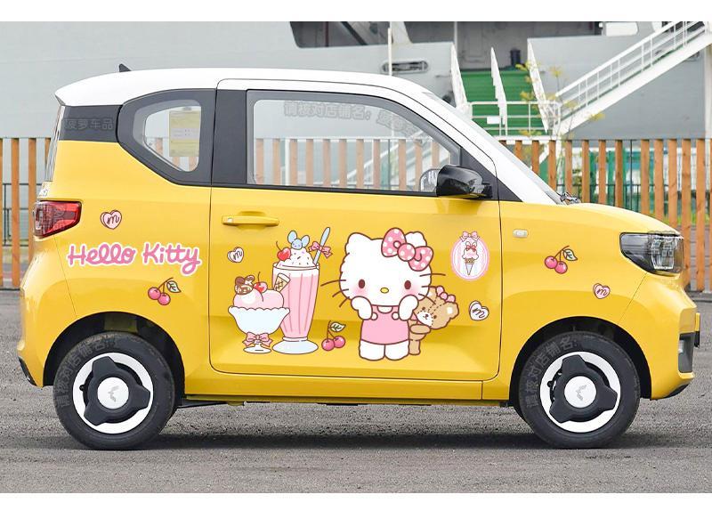 qefh五菱宏光miniev車貼車身貼紙hellokitty凱蒂貓可愛白桃粉裝飾拉花