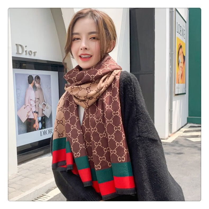 冬季cc字母仿羊绒围巾女欧美新款秋冬季加厚保暖双面披肩百搭 黑色