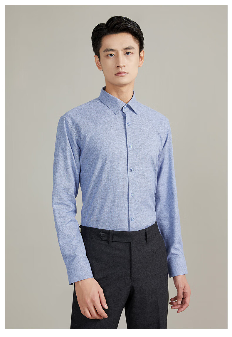 busen/步森秋季男士衬衫商务休闲纯棉宽松长袖衬衣舒适时尚男装 蓝色