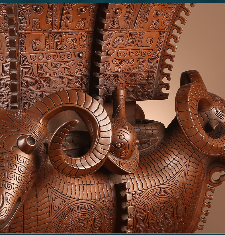 紫铜四羊方尊铜羊摆件仿古青铜酒器铜工艺礼品装饰品摆设紫铜四羊方尊