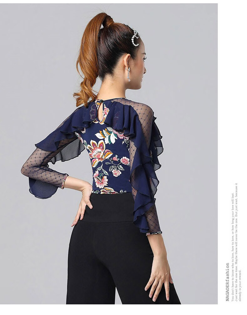 优选好货丹宝罗摩登舞练功服上衣女华尔兹国标舞衣服荷叶边舞服广场舞