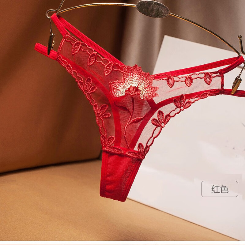 caileikelai 性感女士内裤丁字裤t裤透明情趣蕾丝低腰薄款诱惑内衣