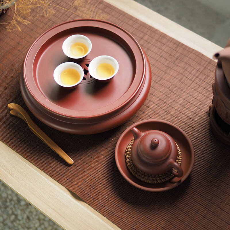 纯手工潮州12寸传统朱泥圆形功夫老茶盘手拉茶船茶海托盘套装家用 10