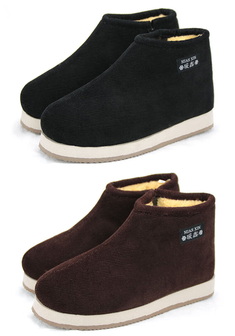 中老年家居棉鞋男老人老北京手工二棉鞋男家居冬季保暖加绒东北大棉鞋