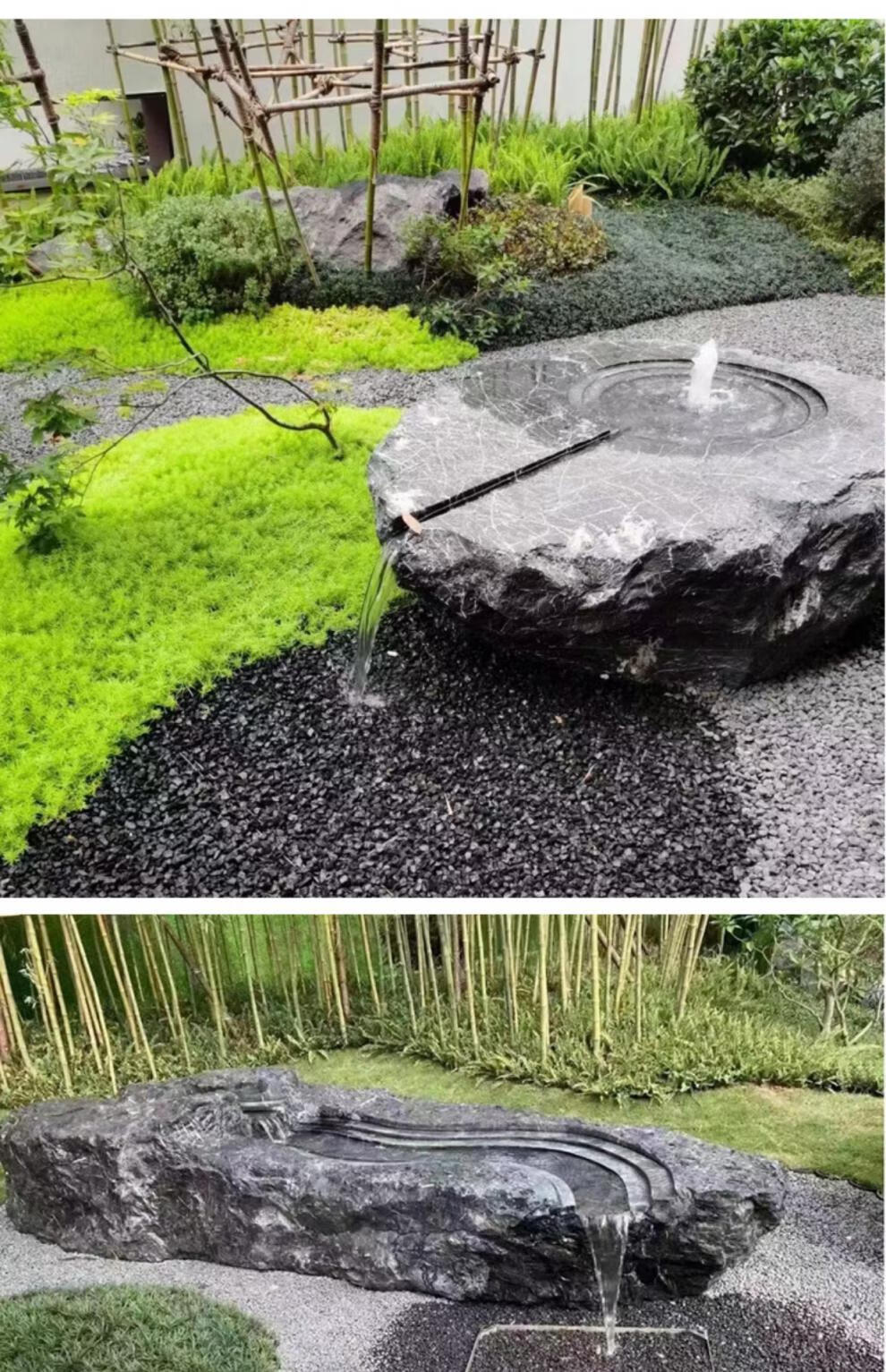 精选好物日式庭院石水钵流水石钵日式黑山石切片景石庭院石材庭院水景