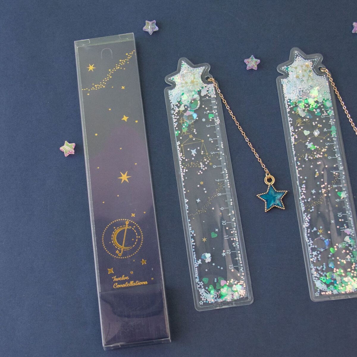 店长推荐十二星座卡通创意入油流沙尺子可爱少女文具绘图刻度学生书签