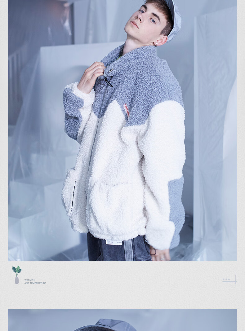 凭霄tenderlab/suat刘耀文同款血抓痕波浪羊羔绒外套秋冬棉服潮 灰白