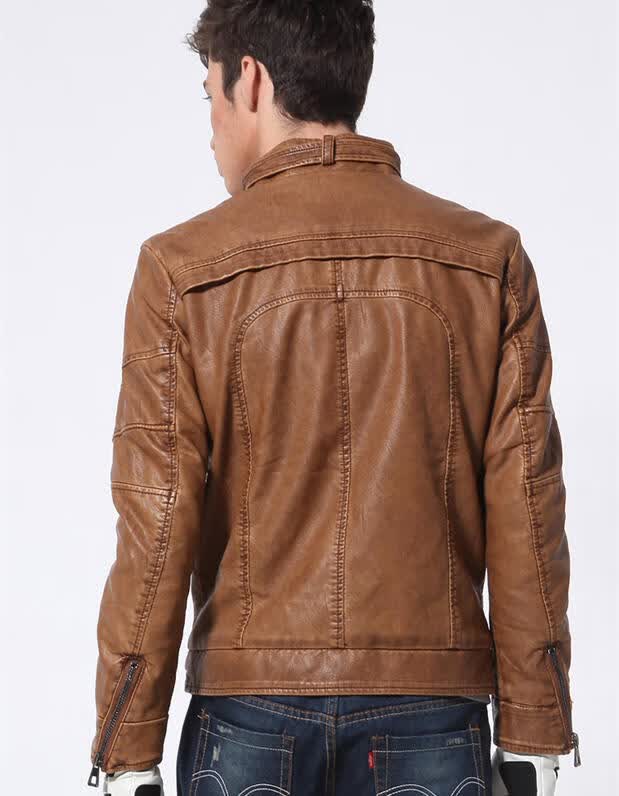 美国皇家polo 秋冬皮衣男pu皮衣男立领休闲修身皮夹克外套 咖啡色