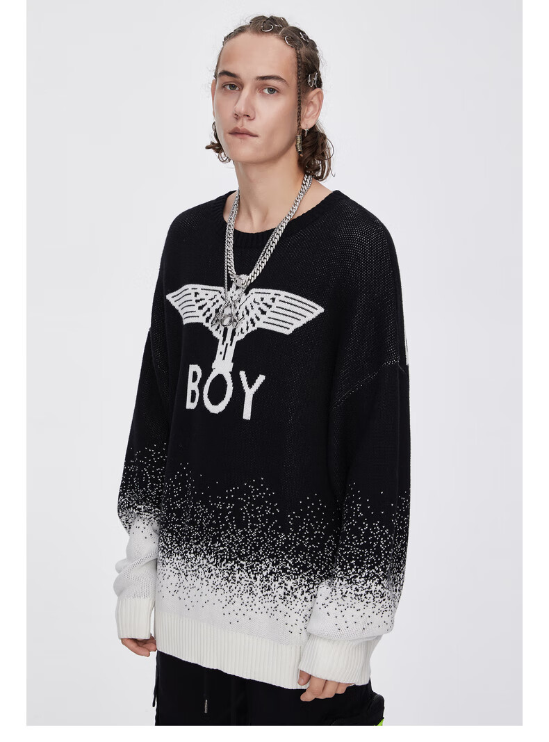 boylondon官方旗舰22年老鹰logo提花情侣渐变针织毛衣女男同款3032