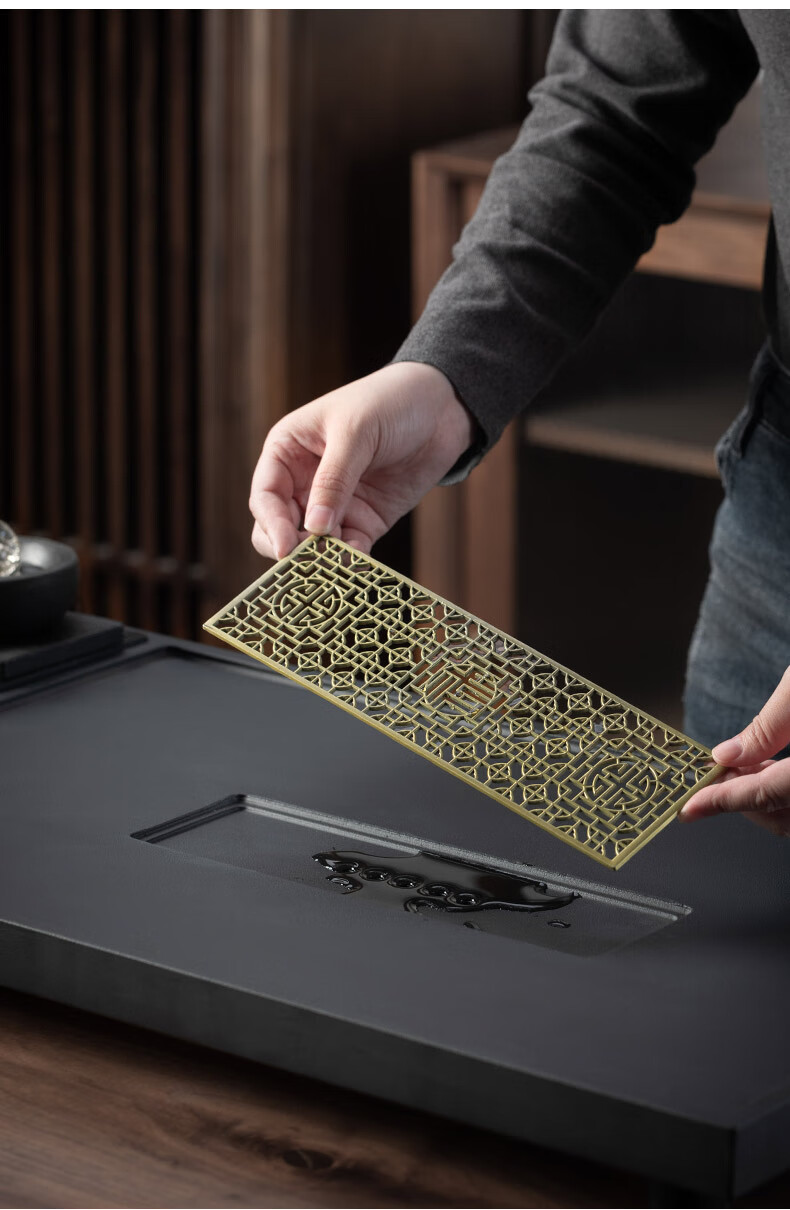 茶托盘乌金石英石茶台家用石磨流水器茶具盘石磨流水器流窗石英石茶盘