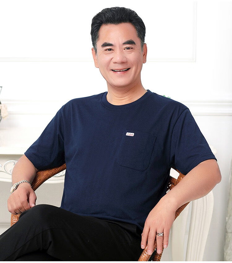 爸爸装夏季短袖t恤中老年人圆领宽松纯色上衣男士夏天40-50岁衣服