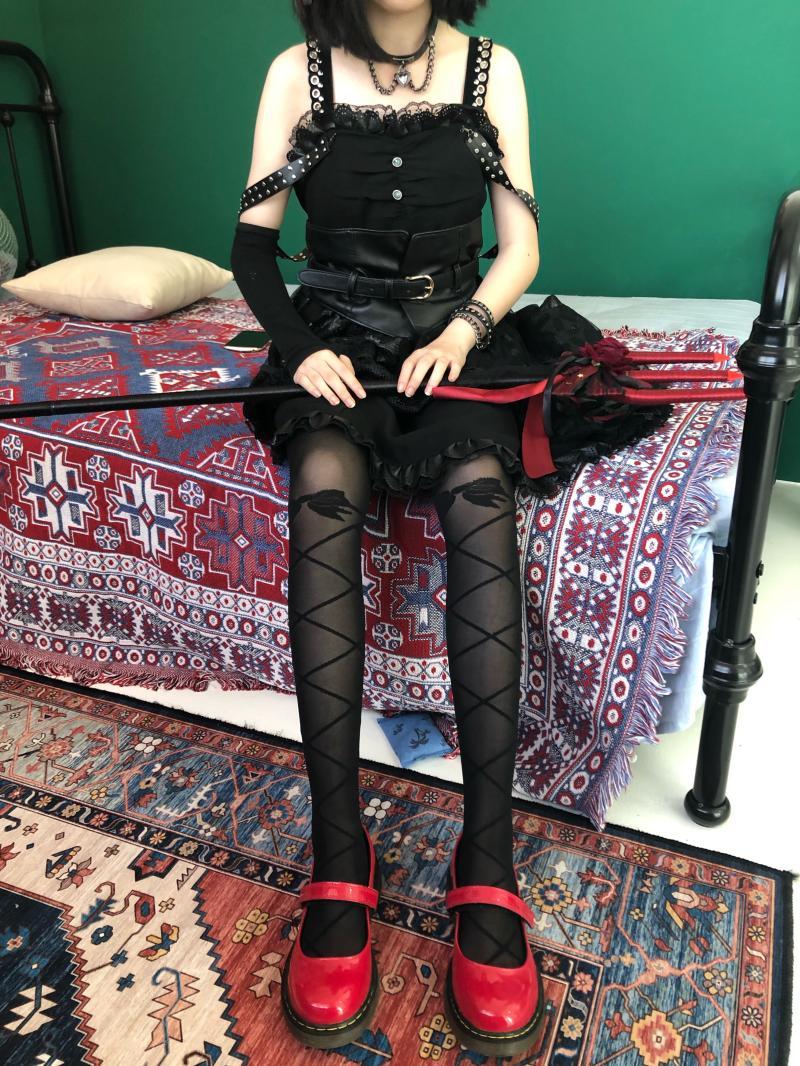 软妹袜可爱连裤袜少女蝴蝶结绑带显瘦薄丝袜打底裤 蝴蝶结吊带白色