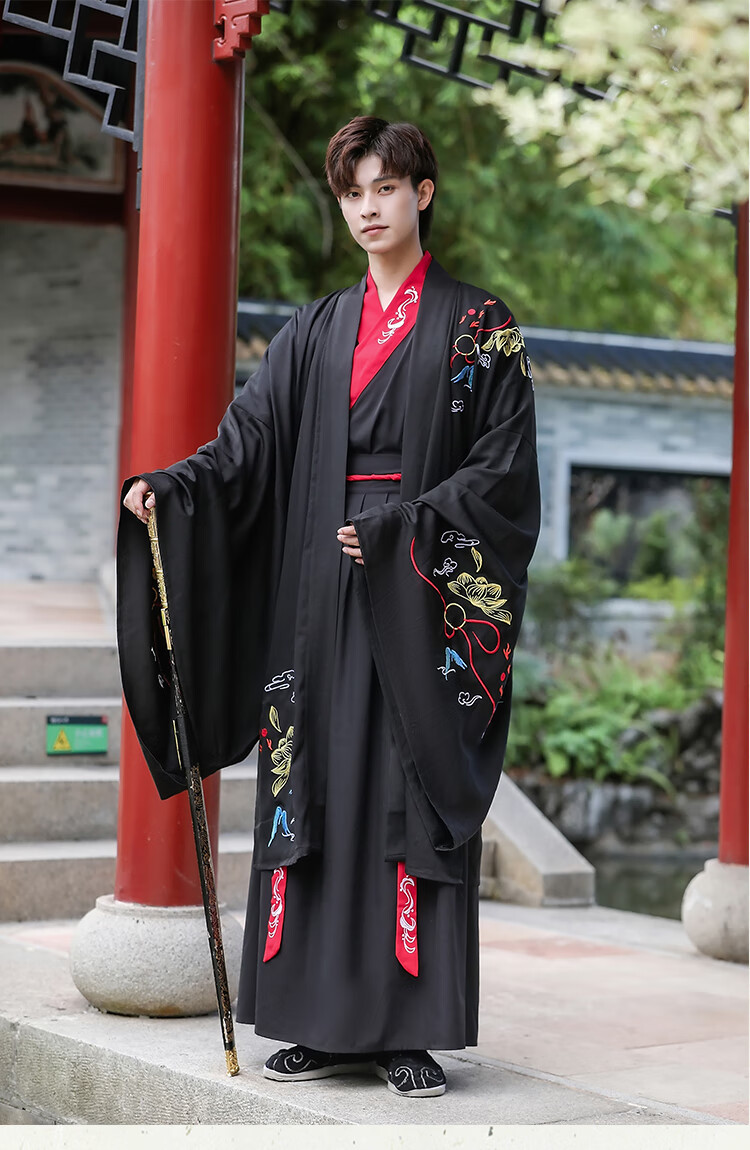 雷立行 汉服古装大袖黑色霸气侠客新中国风武侠男生仙气飘逸清秀套装