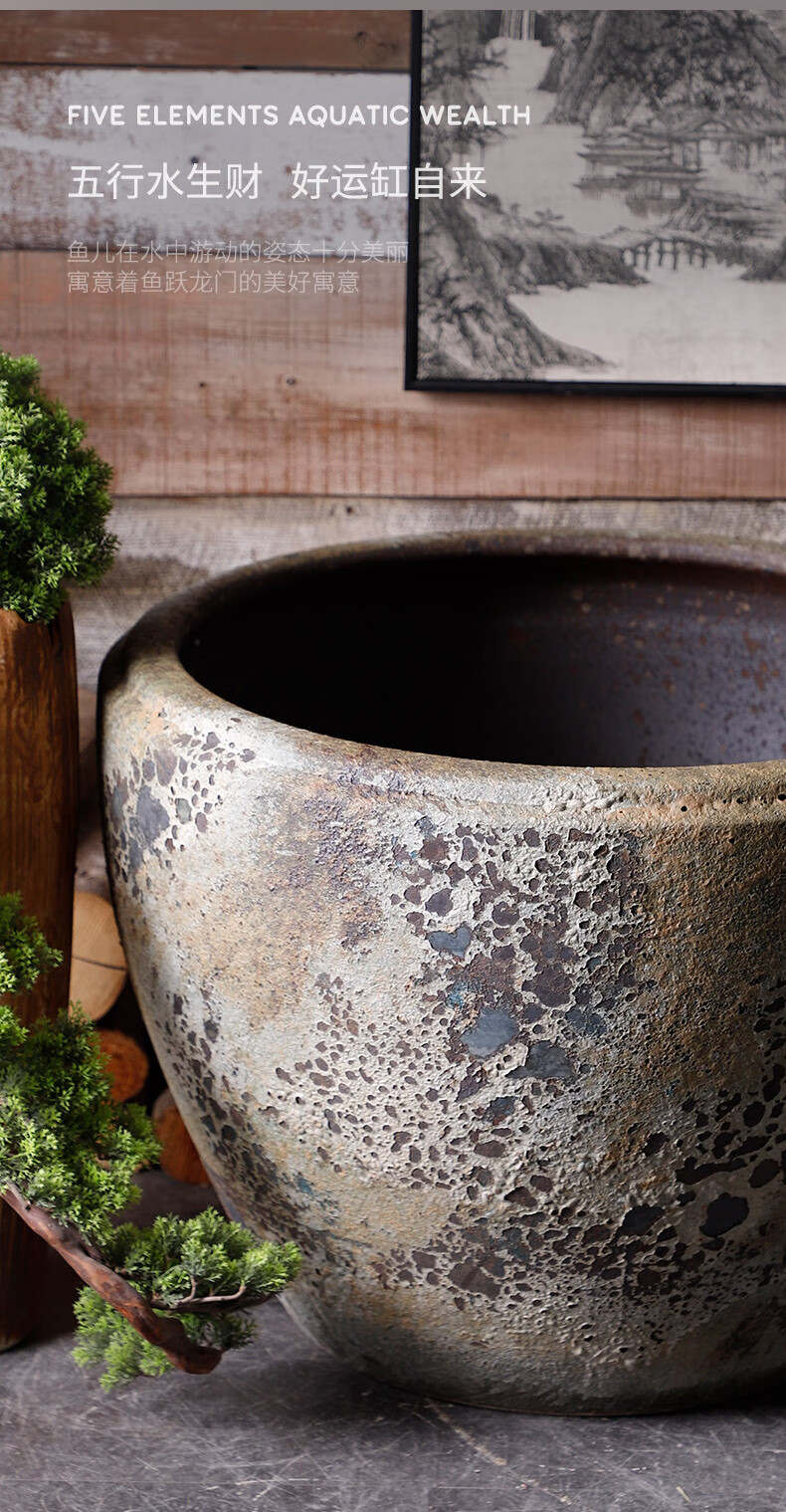 御三泥陶瓷大缸粗陶复古手工金鱼缸荷花缸水缸鱼缸庭院子阳台摆件需要
