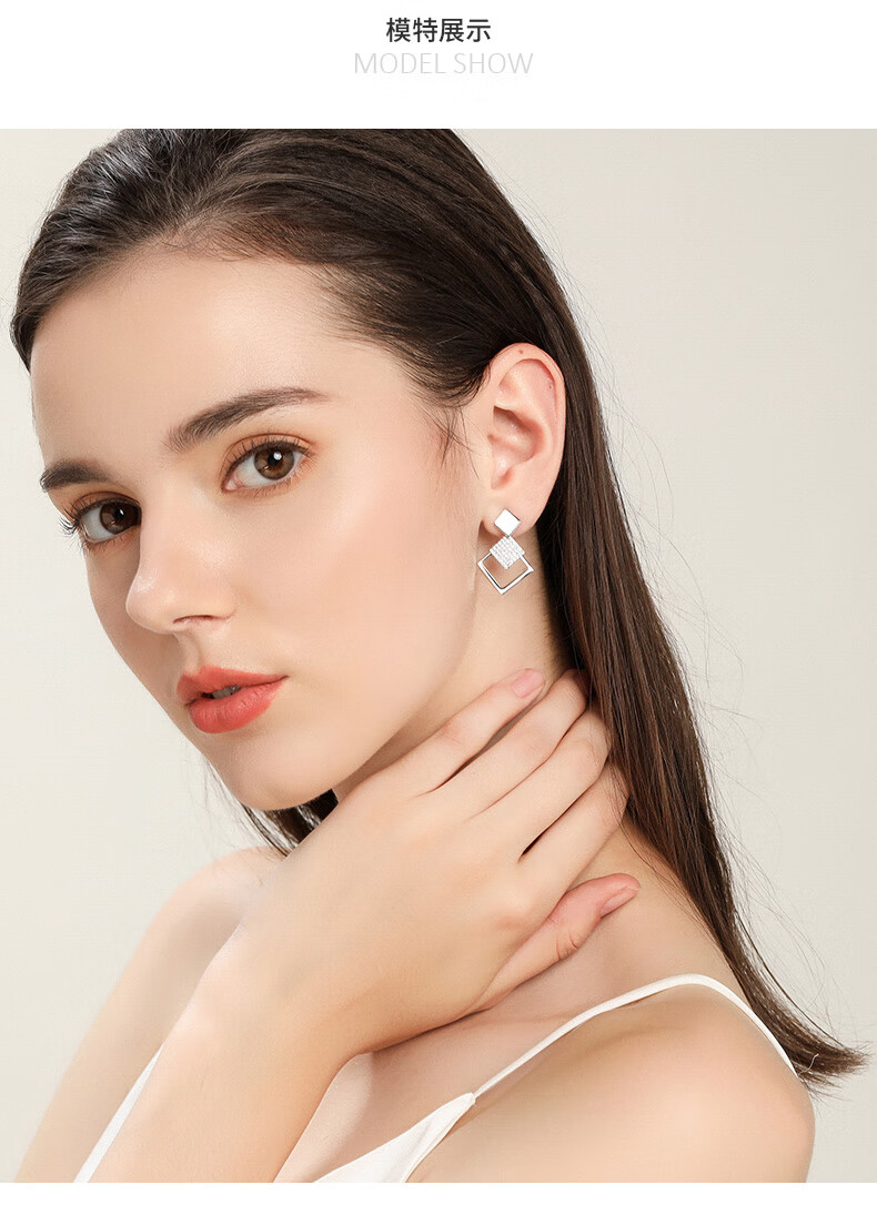 老凤祥款式银耳环女冷淡风耳钉2021年新款潮韩国气质网红感耳饰欧美四