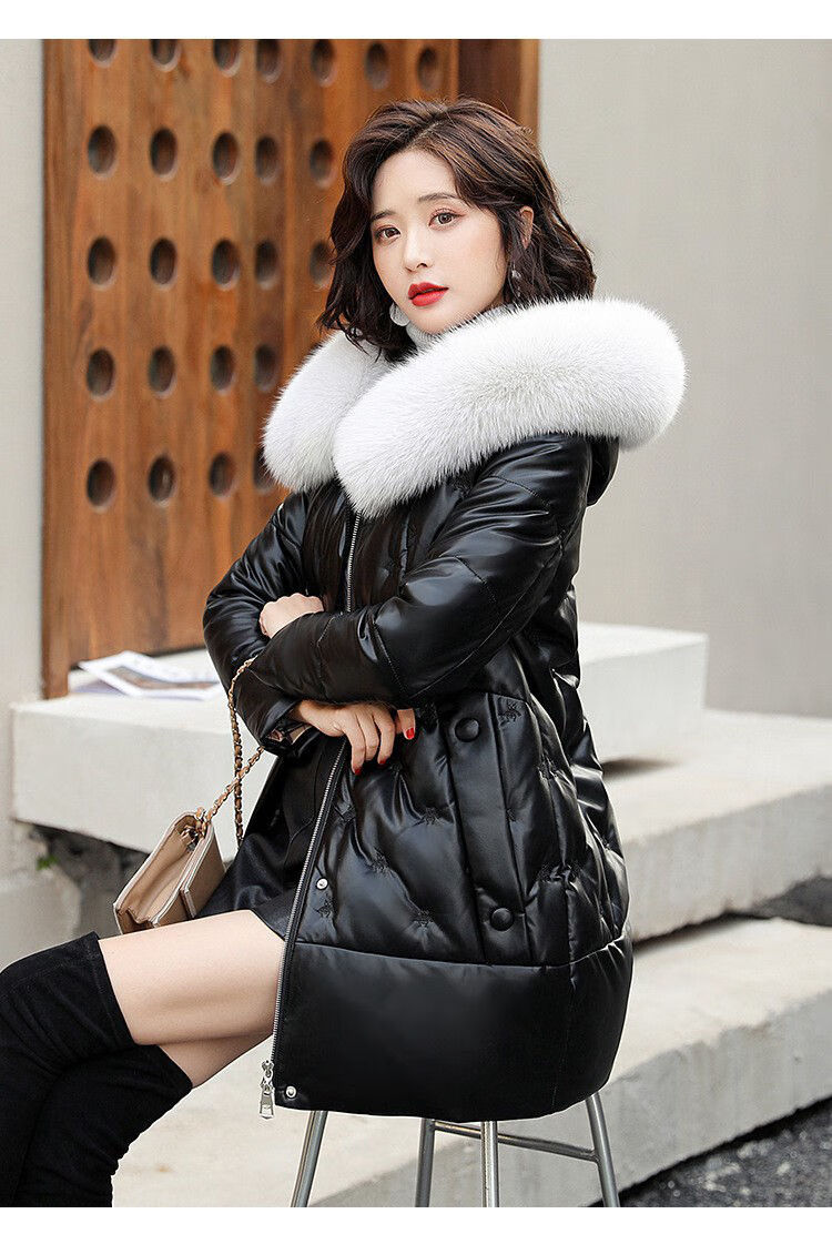 【反季清仓】雅鹿真皮羽绒服女新品同款真皮羽绒服女中长款2020冬装