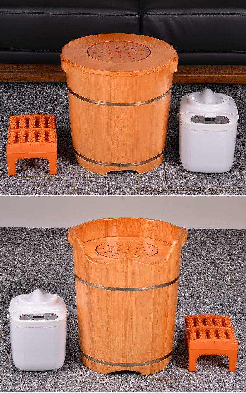 橡木木桶泡脚桶多用熏蒸蒸脚桶实木蒸汽汗蒸桶家用足浴洗脚足疗桶 60