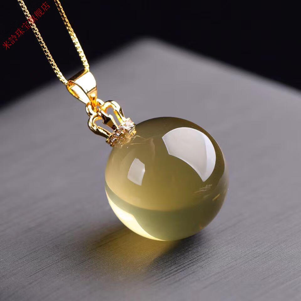 星光黄水晶转运珠吊坠锁骨链男士女款水晶球挂坠饰品礼物项链金色扣头