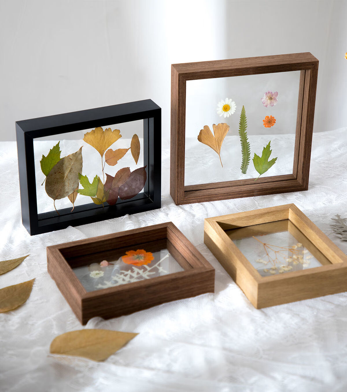 相框摆台干花植物标本双面透明玻璃567810寸画框架实木质摆件像框自然