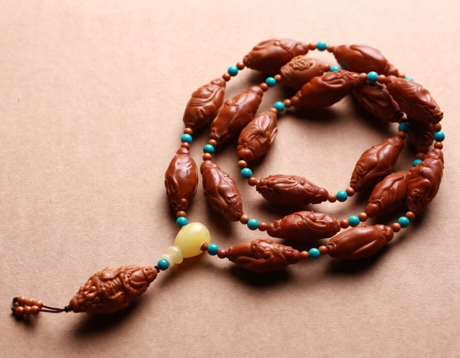 宾昔橄榄核雕刻十八弥勒佛珠手串念珠手链脖挂长串男女文玩民族风蜜蜡