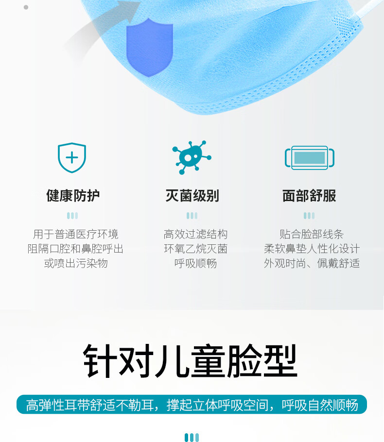 50只兒童款】史迪克 醫用外科口罩 耳掛式 A型無菌 14.5cm*9.5cm*10枚*5袋