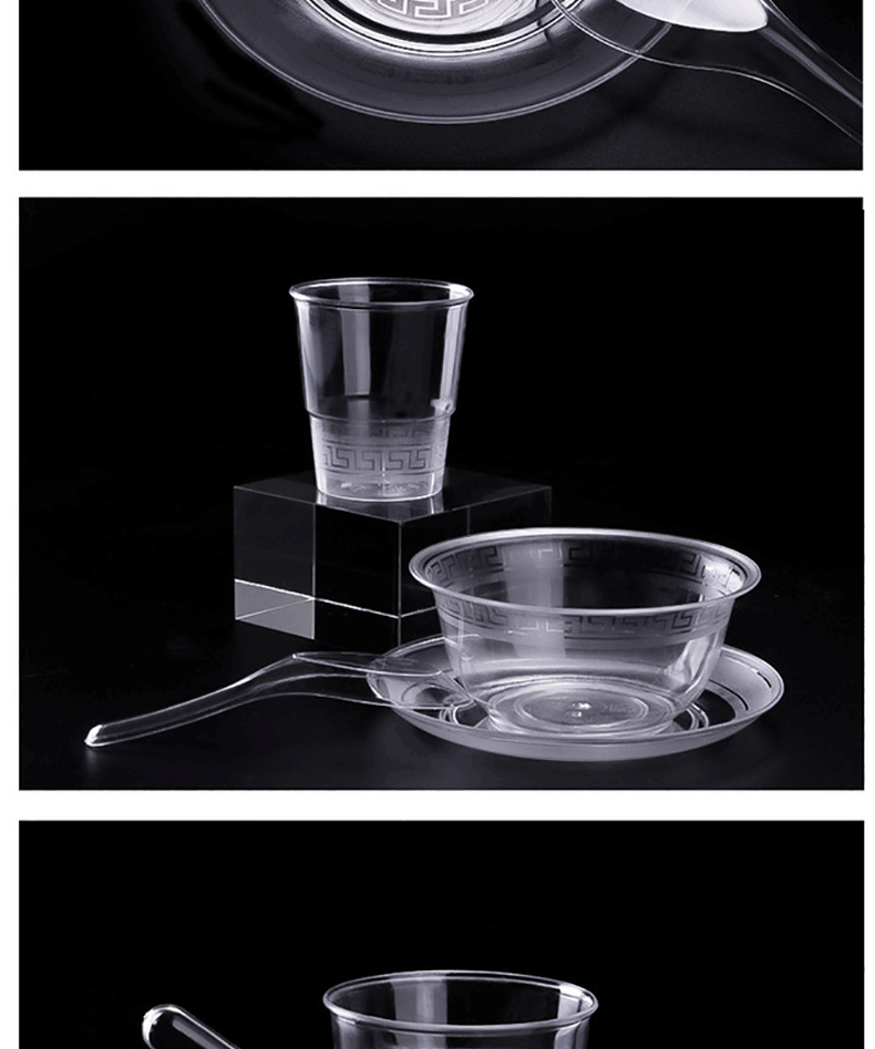 慕质muzhi一次性餐具碗碟杯勺四件套独立包装航空水晶餐具饭店流水