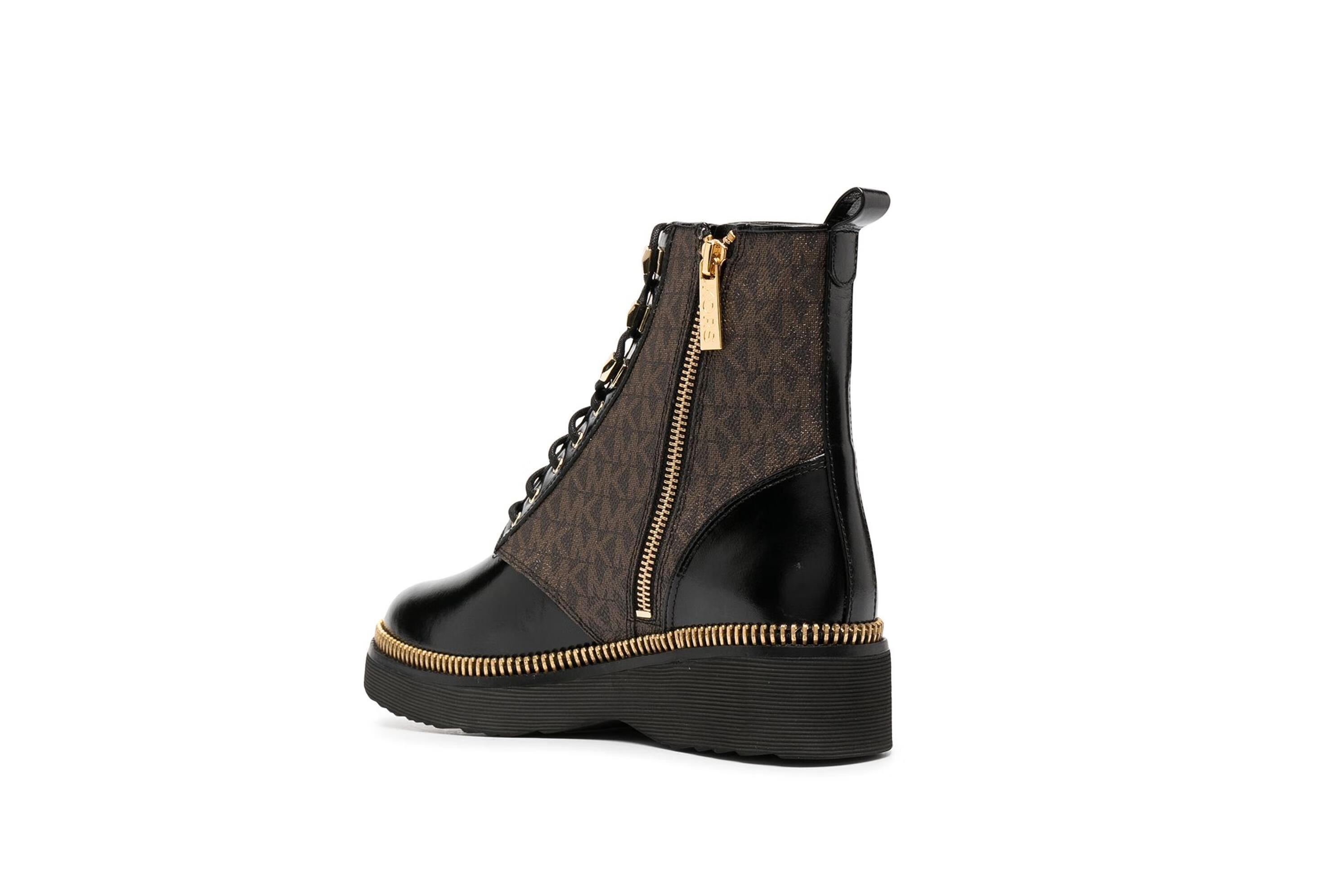 michael michael kors 20秋冬女士logo印花系带短靴 黑色 us8,5【图片